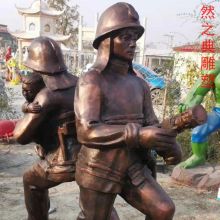 消防员雕塑厂家救援火警兵仿铜消防战无雕塑图片