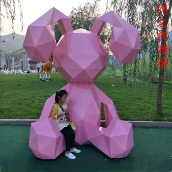 兔子雕塑廠家常用動(dòng)物小品不銹鋼兔子雕塑
