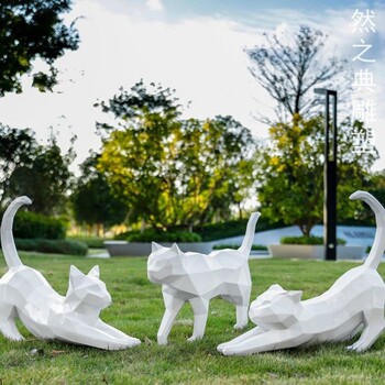 小貓雕塑廠家-景觀動物小品-不銹鋼小貓雕塑承接
