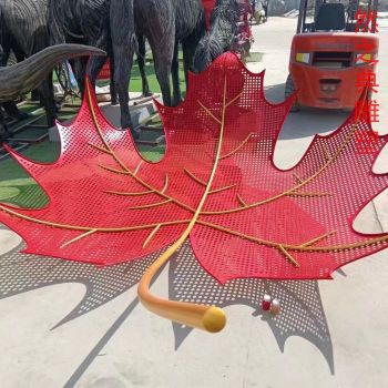 观赏型红枫叶雕塑生产制造厂家-钢管组合-空间红枫叶雕塑