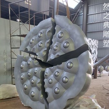 裂開蓮蓬雕塑廠家-植物標識概念-不銹鋼蓮蓬雕塑廠