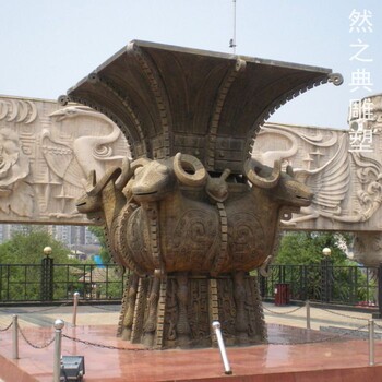 標(biāo)準(zhǔn)民族四羊方尊雕塑制造廠家-拉絲工藝-訂做體育方尊雕塑