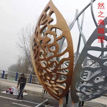 预定社区树叶雕塑工厂-地标摆件-提供现代树叶雕塑