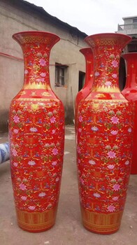 西安紅瓷大花瓶專賣2米纏枝蓮紋大紅色喜慶中國紅陶瓷花瓶