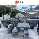 浙江麗水黑山石水缽造景麗水黑山石定制切片麗水黑山石桌凳案例