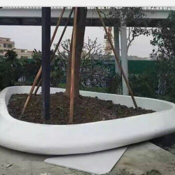 長春園林景觀清水藝術(shù)混凝土坐凳，現(xiàn)澆泰克石圓形樹池裝飾效果