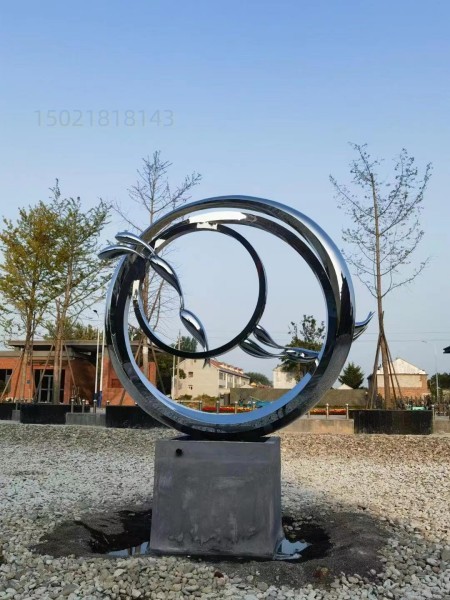 江苏鱼群跃圆环-不锈钢镜面雕塑园林景观雕塑定制
