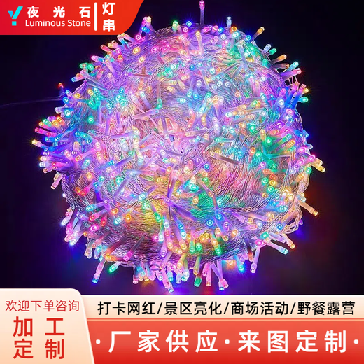 LED燈串10米100燈彩燈公母插春節樹(shù)木纏繞亮化小彩燈