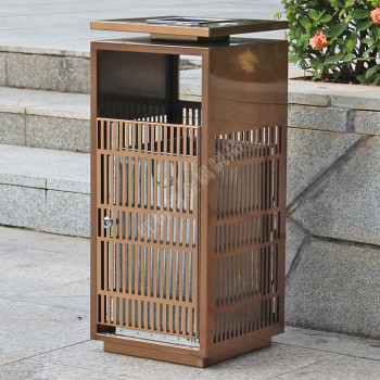房地产庭院垃圾桶镂空电镀方形不锈钢垃圾桶深圳金属果皮箱