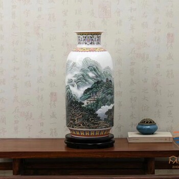 錦繡粉彩瓷對瓶松山云海覓福圖，國色天香粉彩瓷瓶
