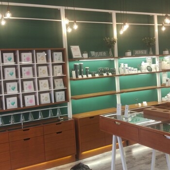 山東展柜廠家、定制烤漆護(hù)膚品美妝展示柜展架