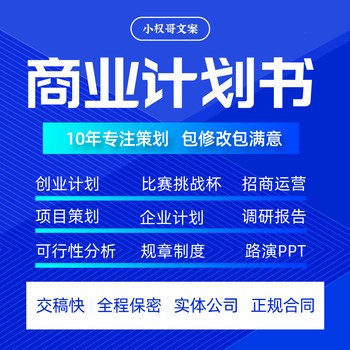 北京通州代寫商業(yè)企劃書、立項報告、BP計劃書