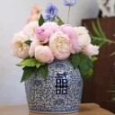 插百合的花瓶，景德镇陶瓷厂，陶瓷喜字罐花瓶