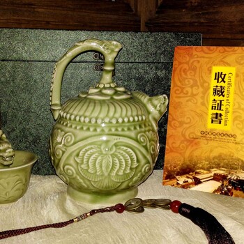 耀州瓷壽星兩心壺陜西奇趣仿古倒裝壺魔法般陶瓷杯壺