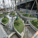上海徐匯區公園白色泰科石樹池花壇藝術混凝土坐凳包施工