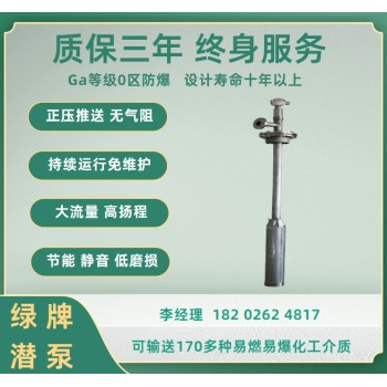 郑州供绿牌高扬程不锈钢潜泵Ga等级防爆化工液下泵