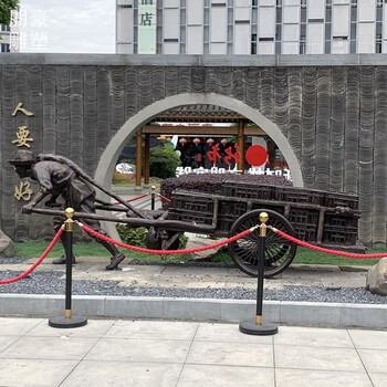 戶外黃包車雕塑生產(chǎn)商-地標(biāo)擺件-內(nèi)蒙古切面黃包車雕塑