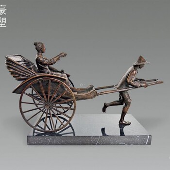 戶外黃包車雕塑生產(chǎn)商-地標(biāo)擺件-內(nèi)蒙古切面黃包車雕塑