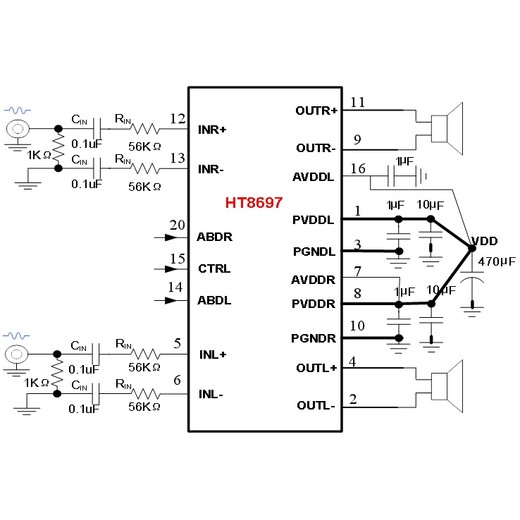 嘉兴禾润HT8697：9.5W防削顶双声道AB/D类音频功率放大器产品应用