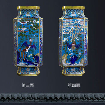 霍鐵輝大師創(chuàng)作景泰藍(lán)丹鳳朝陽(yáng)八方瓶銅胎掐絲琺瑯