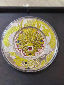 2024年高浮雕龍年彩色銀盤生肖銀盤龍盤純銀500克
