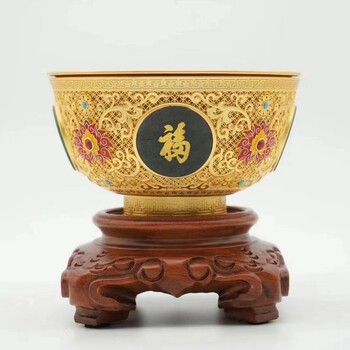 九龍獻瑞轉心碗史上花絲鑲嵌金鑲玉轉心碗