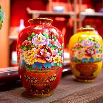 劉永森大師創(chuàng)作景泰藍吉慶登隆瓶(中國紅、尊貴黃)