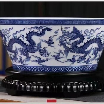 陽士琦大師聯(lián)合創(chuàng)作青花海水九龍紋大缸景德鎮(zhèn)青花瓷