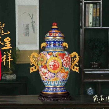 中國(guó)工藝美術(shù)大師戴嘉林景泰藍(lán)龍鳳呈祥百花尊