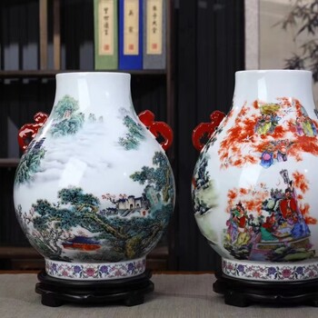 福祿雙全大師尊粉彩瓷瓶王懷俊老師件國禮作品