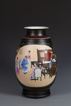 張松茂徐亞鳳傳世雙絕中國尊重工粉彩雕刻瓷花瓶景德鎮(zhèn)陶瓷擺件