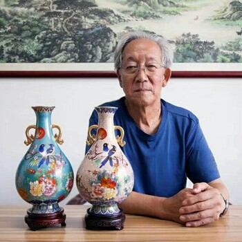 霍鐵輝大師國禮景泰藍(lán)喜上眉梢對瓶琺瑯巨匠經(jīng)典再造、宮廷絕藝