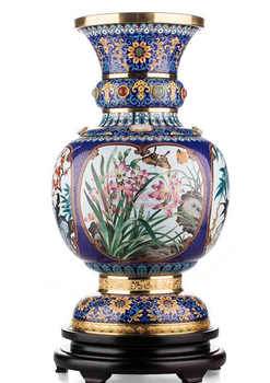 戴嘉林大師創(chuàng)作景泰藍(lán)梅蘭竹菊金玉花鳥瓶