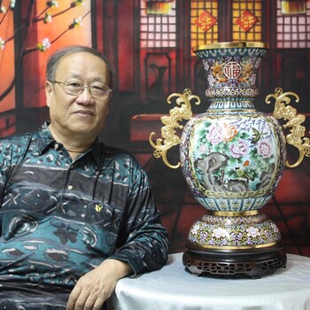 景泰藍福富榮華瓶戴嘉林大師作品圖片規格