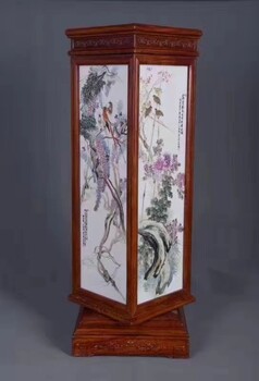 張為邦、江筱琴聯(lián)合創(chuàng)作四季花鳥富貴紫檀屏收藏?cái)[件