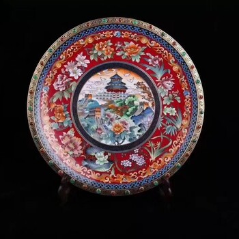 米振雄國禮景泰藍《盛世圓滿賞盤》采用雙面掐絲工藝