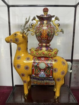 劉永森景泰藍(lán)《福祿平安》福鹿通體施龍袍黃色琺瑯顯