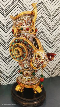 雙龍奪寶四獸呈祥張同祿景泰藍羊角杯經(jīng)典琺瑯代表作品