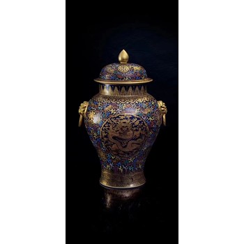 李文躍大師創(chuàng)作黃金琺瑯龍鳳尊手繪描本金瓷瓶