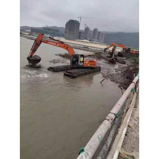 庆阳清淤水上挖机挖土机,水上浮船挖掘机出租一站式服务