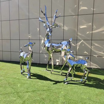 不锈钢母子鹿雕塑定做，不锈钢几何母子鹿雕塑加工厂家
