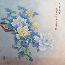 巨野工笔画四尺斗方《花开富贵》，纯手绘