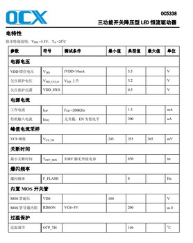 OC5338三功能開關(guān)降壓型LED恒流驅(qū)動器