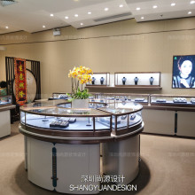 广东翡翠店珠宝展柜设计,新中式中岛展柜设计