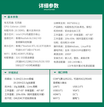 工控電腦雙網(wǎng)嵌入式工控機(jī)J1900/4G/64G（含13%增票）