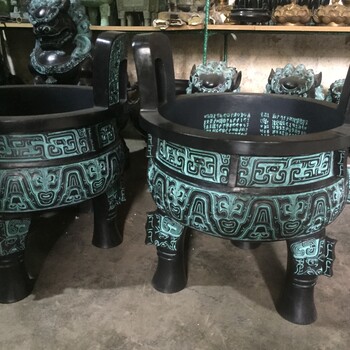 西安三足圓克鼎仿古商代大克鼎祥云龍紋鼎擺飾批發(fā)
