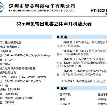 HT4832-33mW免輸出電容立體聲耳放