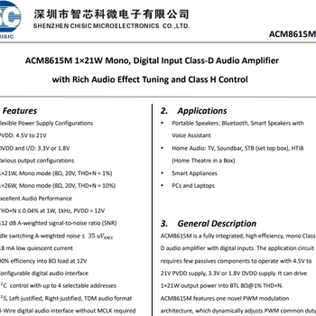 ACM8615M-21W單聲道數(shù)字功放