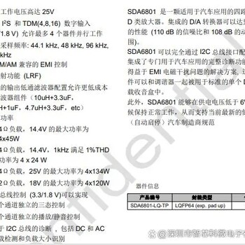 SDA6801汽车应用四路桥式D类放大器