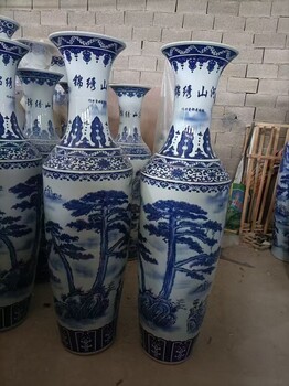 1.8米西安青花藍邊大花瓶手繪開業(yè)景德鎮(zhèn)花瓶陜西內(nèi)可送貨